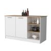 White and Ash 2-Door Kitchen Island with 3 Open Shelves