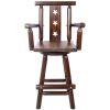 Rustic Bar Stool - Fir Wood Construction, Chair withDecorative Star Backrest, Footrest,Wide Armrest, Rustic Kitchen Stool