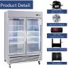 54"W Commercial Refrigerator 2 Section 2 Glass Door Stainless Steel Display Refrigerator 42.2 Cu.ft. Reach-in Merchandising Refrigerator Upright Fan C