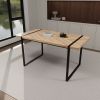 59 " dining table modern industrial rectangular MDF light wood , 4-6 people, 1.5" thick engineering wood tabletop and black rectangular metal legs