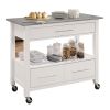 Stainless Steel and White 1-Shelf Kitchen Cart with Locking Casters