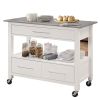 Stainless Steel and White 1-Shelf Kitchen Cart with Locking Casters