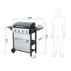 4-Burner Propane Gas BBQ Grill, 34200BTU Output With Wire Enamel Cooking Grids For Outdoor Barbecue, Foldable Side Table, Hanging Basket