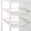 HOMCOM 28" Rolling Kitchen Island with Storage, Kitchen Cart with Solid Bamboo Top, Wire Basket,Door Cabinet and Drawers, White