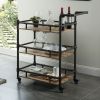 Industrial Style Antique Black Inspired Design Natural Oak 1pc Serving Cart 3-Tier Server w wheels