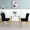 Modern Black teddy wool dining chair, upholstered chair with fabric accent side chair with gold-plated metal legs for family furniture living room