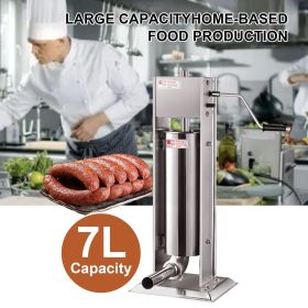 Sausage Stuffers, 2 Speed Stainless Steel Vertical Sausage Maker, Sausage Filling Machine With 5 Size Nozzles, 15Lb/7L