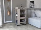 Bar Cart with Glass Door, 2-Side Shelves and Casters, Light Gray