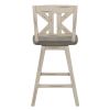 Counter Height Chairs Set of 2, White Gray 360-degree Swivel Chair Solid Rubberwood Kitchen Dining Furniture, Divided X-Back