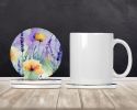 Lavender in Watercolor Large Sandstone Coasters Pack of 4 Absorbent Round Coasters Decor Gifts for Men or Women, 4 in, Multicolor
