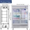 54"W Commercial Refrigerator 2 Section 2 Glass Door Stainless Steel Display Refrigerator 42.2 Cu.ft. Reach-in Merchandising Refrigerator Upright Fan C