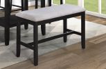 1pc Black/Light Gray Counter Height Bench Dining Room Linen Look Fabric Upholstery Kitchen Dining Wooden Furniture