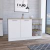 Kitchen Island Two Cabinets, Three Open Shelves, White / Natural Oak