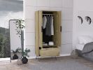 Light Oak Wooden Wardrobe with 2-Doors and 1-Drawer