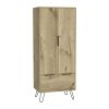 Light Oak Wooden Wardrobe with 2-Doors and 1-Drawer
