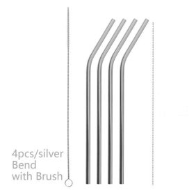 Colorful Reusable Stainless Steel Straws (Option: Silver-BEND)