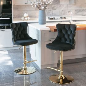 A&A Furniture,Golden Swivel Velvet Barstools Adjusatble Seat Height from 25-33 Inch (Color: as Pic)