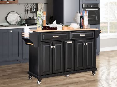 Kitchen Island with Rubber wood Countertop (Color: as Pic)